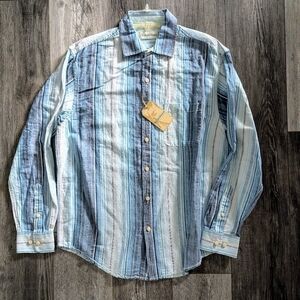 NWT Caribbean Blue Striped Linen Blend Shirt MEDIUM